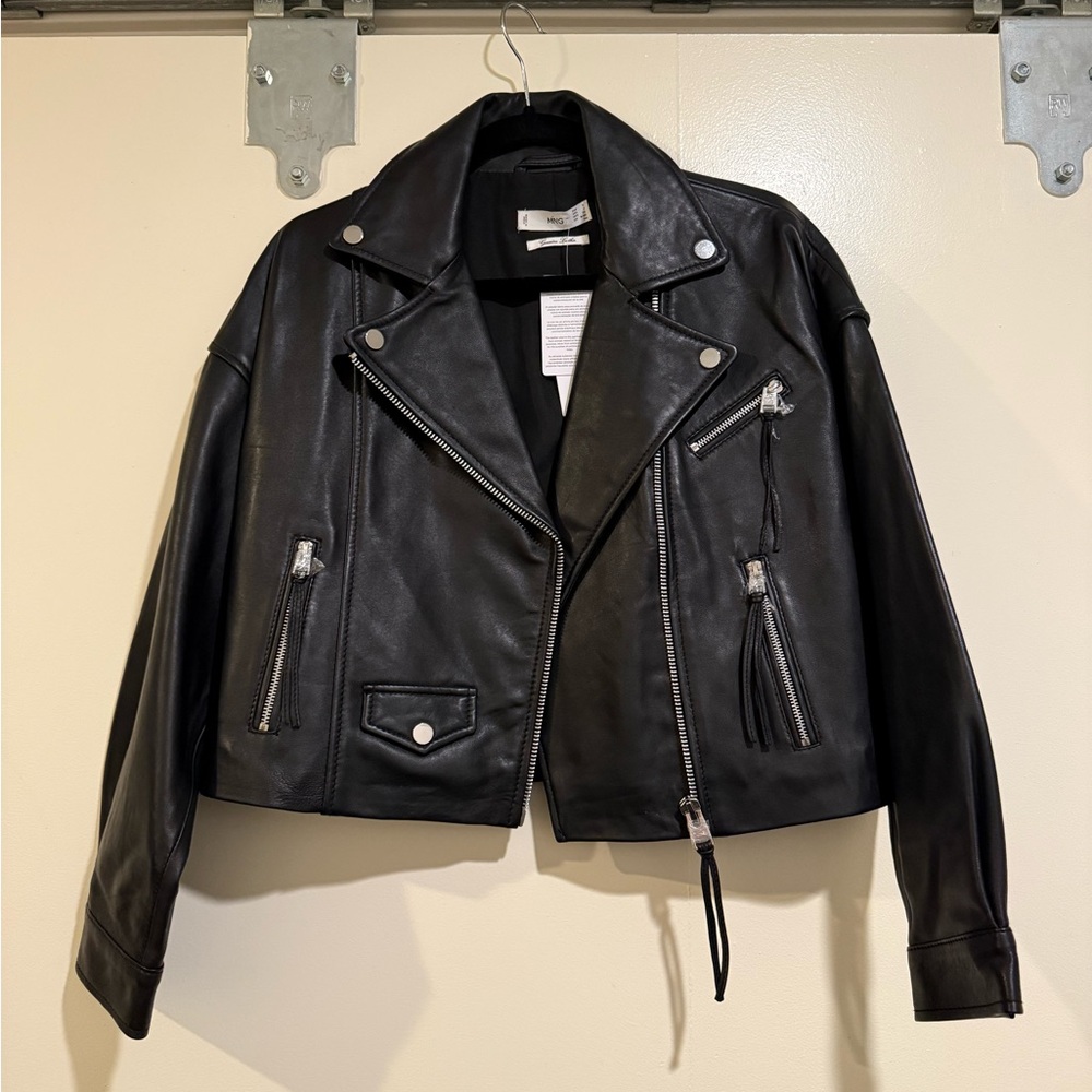 Mango Black Leather Moto Jacket